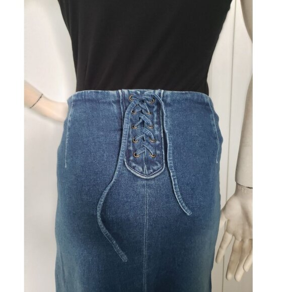 DS Lab Denim Skirt White Stitch Detail and Lace Up Back Size 12 - Picture 2 of 12
